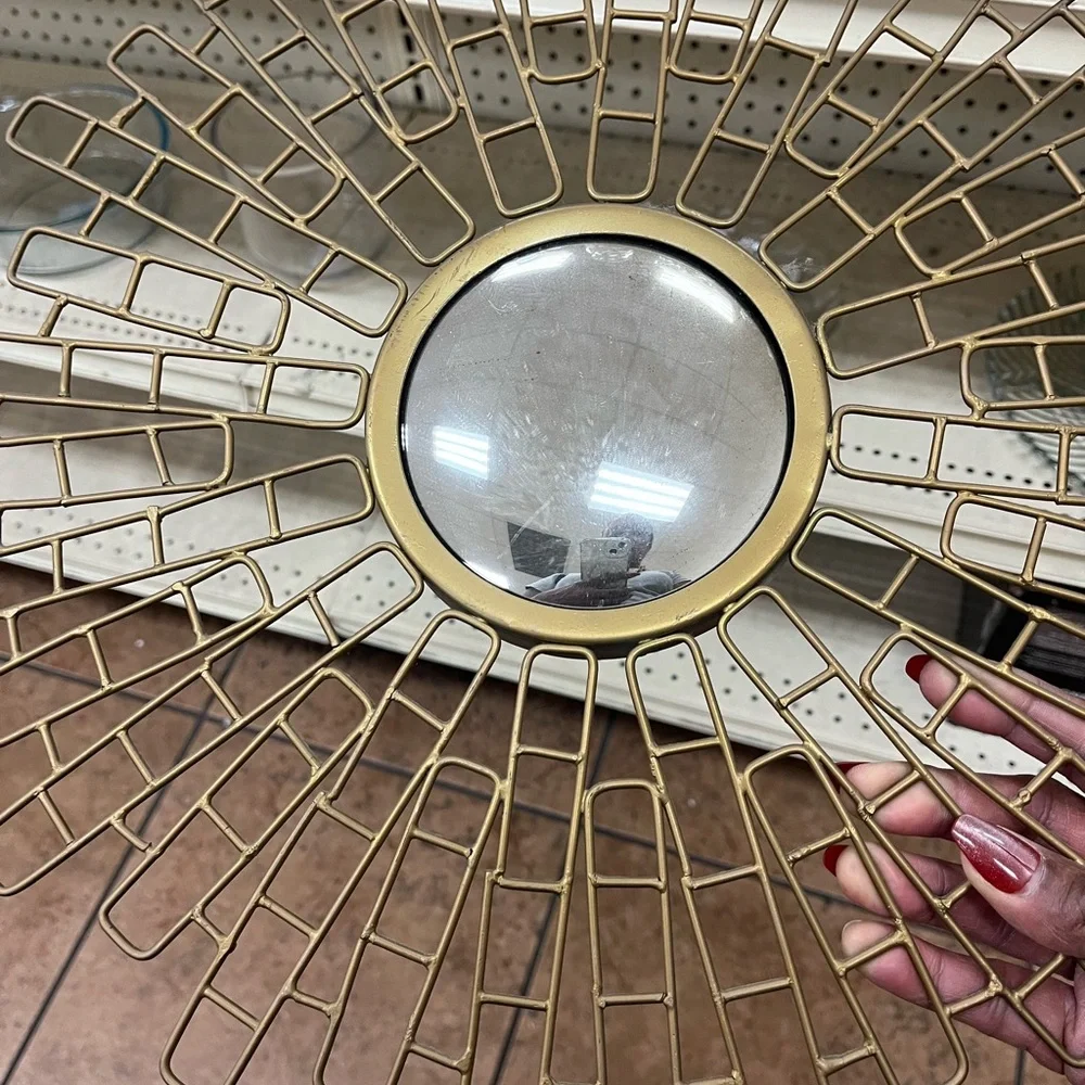 Gold Starburst Wall Mirror – 16” Mid-Century Modern Sunburst Decor